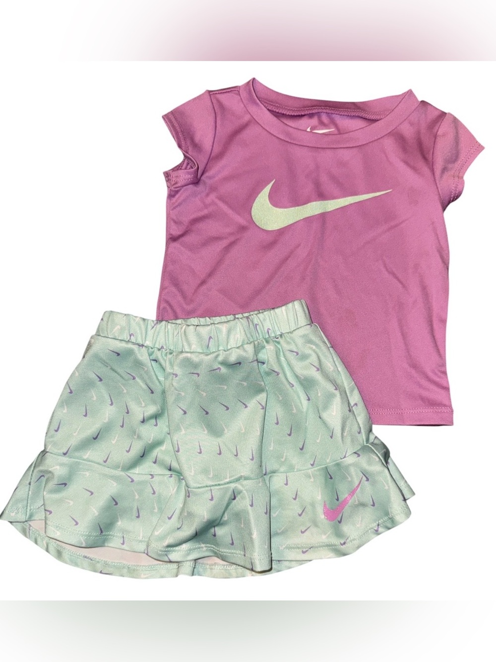 Nike Girls Pink Top with Mint Patterned Skort